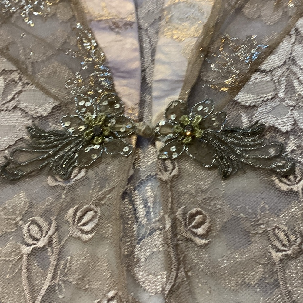 Vintage Gold Floral Crochet Spencer Alexis Kimono - Picture 4 of 10